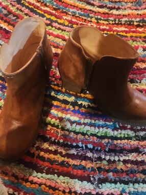 Bed Stu Cognac Leather Ankle Booties with Side Zips